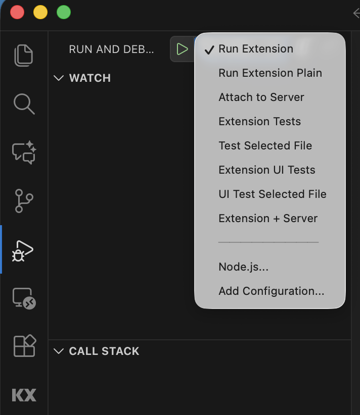 Run and debug tab